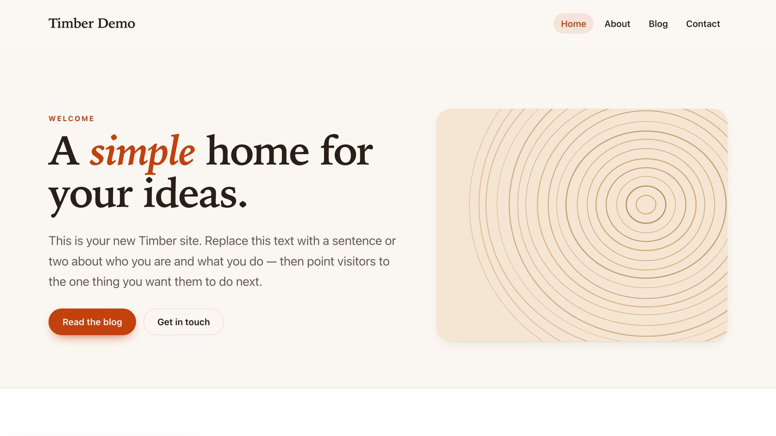 A Timber site using the Birch theme
